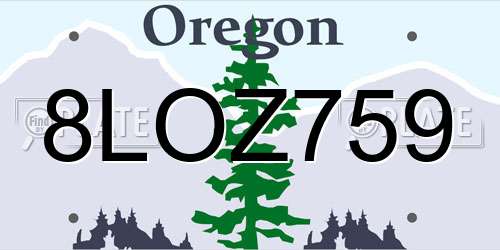 8LOZ759 Oregon License Plate