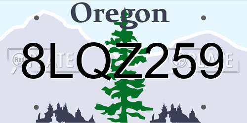 8LQZ259 Oregon License Plate
