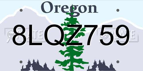 8LQZ759 Oregon License Plate