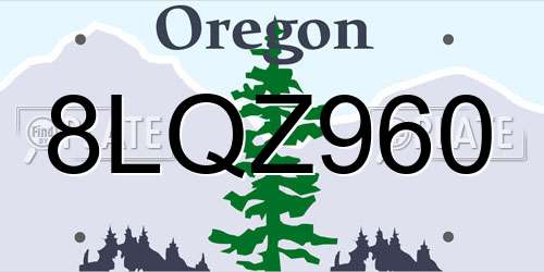 8LQZ960 Oregon License Plate
