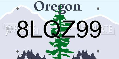 8LQZ99 Oregon License Plate
