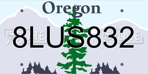 8LUS832 Oregon License Plate