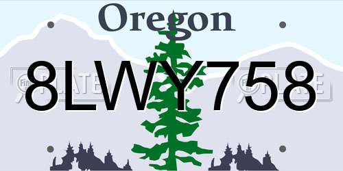 8LWY758 Oregon License Plate