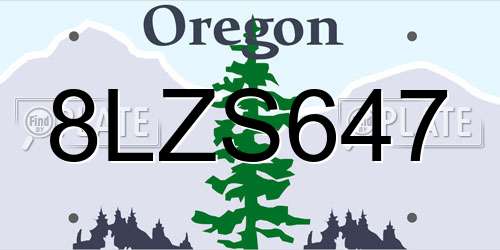 8LZS647 Oregon License Plate