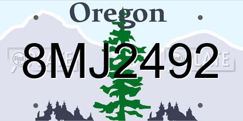 8MJ2492 Oregon License Plate