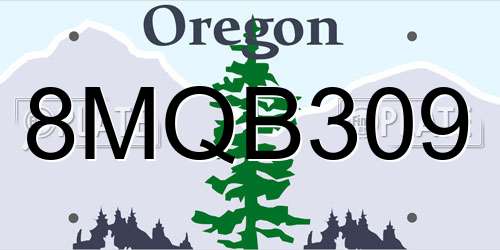 8MQB309 Oregon License Plate