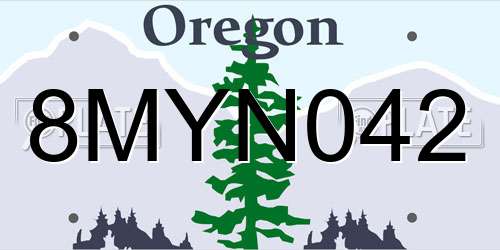 8MYN042 Oregon License Plate
