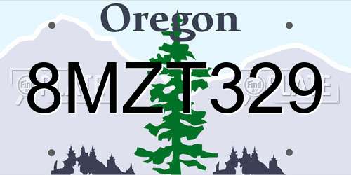 8MZT329 Oregon License Plate
