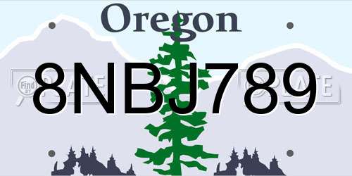 8NBJ789 Oregon License Plate
