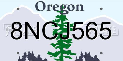 8NCJ565 Oregon License Plate