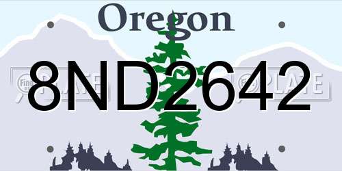 8ND2642 Oregon License Plate