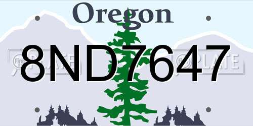 8ND7647 Oregon License Plate