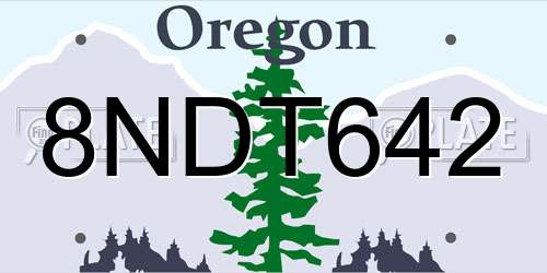 8NDT642 Oregon License Plate