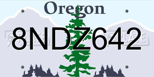 8NDZ642 Oregon License Plate
