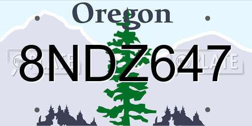 8NDZ647 Oregon License Plate