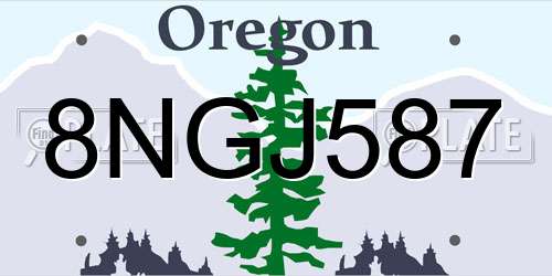 8NGJ587 Oregon License Plate