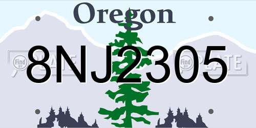 8NJ2305 Oregon License Plate