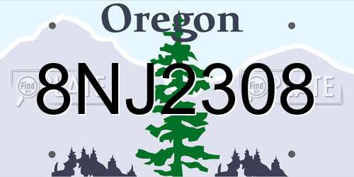 8NJ2308 Oregon License Plate