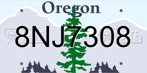 8NJ7308 Oregon License Plate