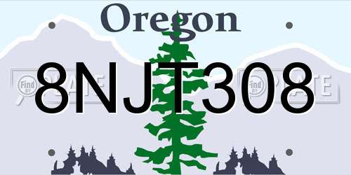 8NJT308 Oregon License Plate