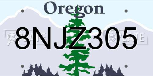 8NJZ305 Oregon License Plate