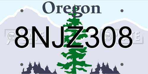 8NJZ308 Oregon License Plate