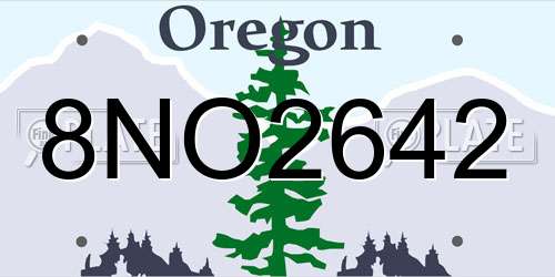 8NO2642 Oregon License Plate
