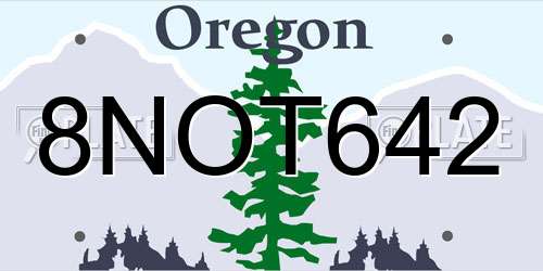 8NOT642 Oregon License Plate