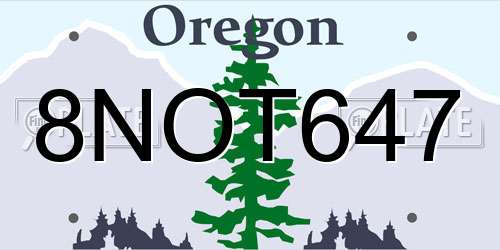 8NOT647 Oregon License Plate
