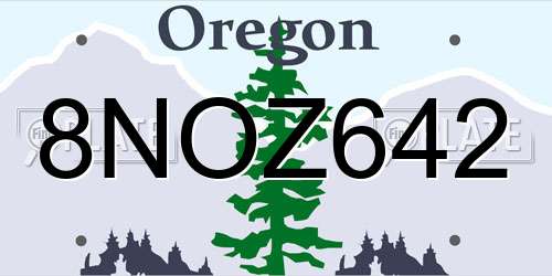 8NOZ642 Oregon License Plate