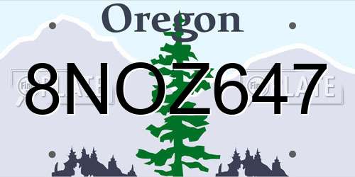 8NOZ647 Oregon License Plate