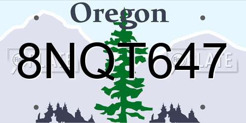 8NQT647 Oregon License Plate