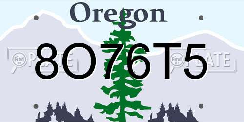 8O76T5 Oregon License Plate