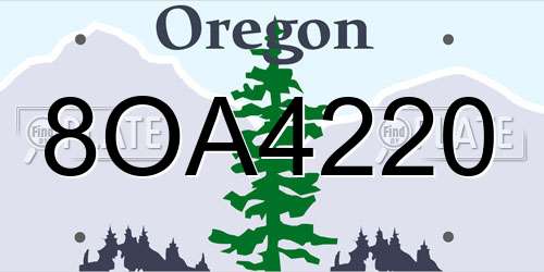 8OA4220 Oregon License Plate