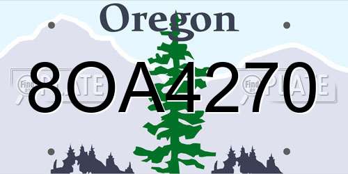 8OA4270 Oregon License Plate