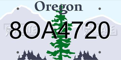 8OA4720 Oregon License Plate