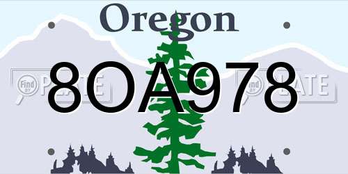 8OA978 Oregon License Plate
