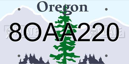 8OAA220 Oregon License Plate