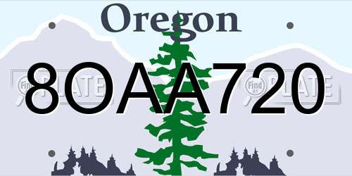 8OAA720 Oregon License Plate