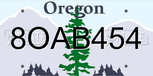 8OAB454 Oregon License Plate