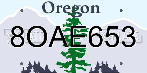 8OAE653 Oregon License Plate