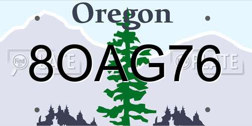8OAG76 Oregon License Plate