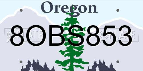 8OBS853 Oregon License Plate