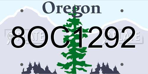 8OC1292 Oregon License Plate