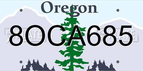 8OCA685 Oregon License Plate