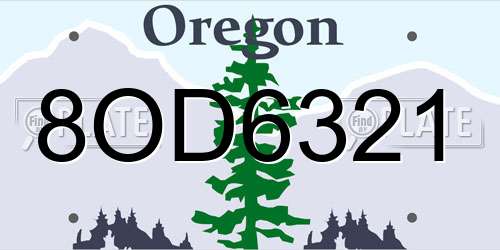 8OD6321 Oregon License Plate