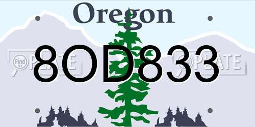 8OD833 Oregon License Plate