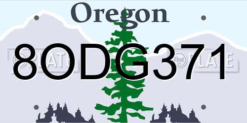 8ODG371 Oregon License Plate