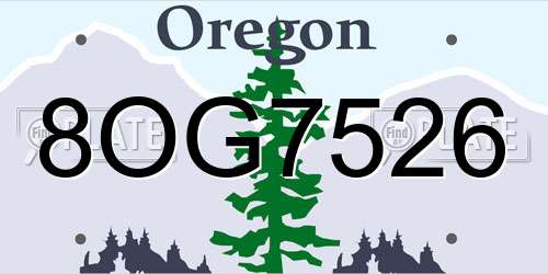 8OG7526 Oregon License Plate