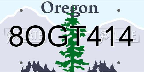 8OGT414 Oregon License Plate